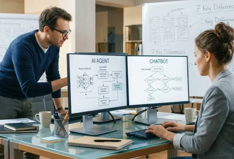 AI agent vs. chatbot explained in simple words: what each does, how they differ, and which one your business needs.